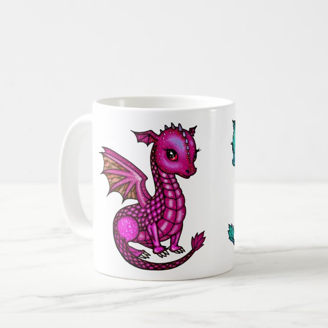Lila och Grönt Dragons Fantasy Art Kaffemugg (Framsida vänster)