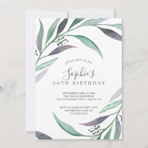 Lila och Grönt Eucalyptus 30års födelsedag Inbjudningar