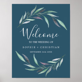 Lila och Grönt Eucalyptus | Blue Welcome Bröllop Poster