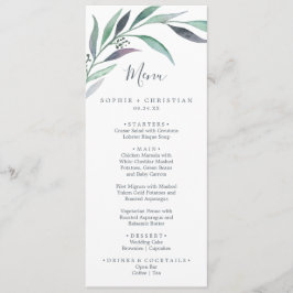 Lila och Grönt Eucalyptus Bröllop Middag Menu Meny