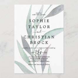 Lila och Grönt Eucalyptus Faded Foliage Bröllop Inbjudningar