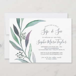 Lila och Grönt Eucalyptus Sip och se Inbjudningar