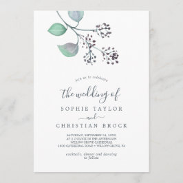 Lila och Grönt eukalyptus Bröllop Inbjudningar
