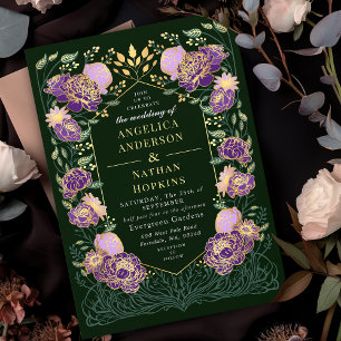 Lila och Grönt Förändrad Blommigt Garden Wedding Inbjudningar