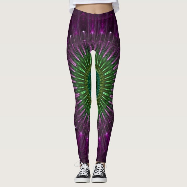 Lila och Grönt Fractal Illusion Leggings (Framsida)