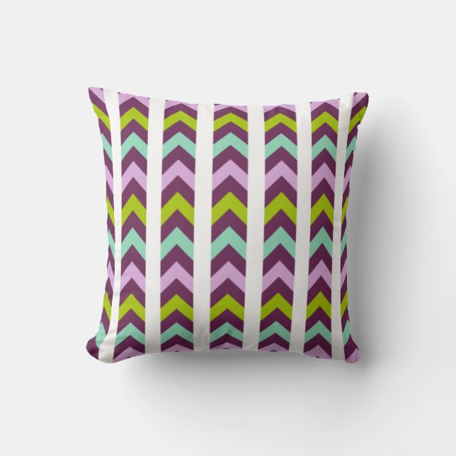 Lila och Grönt Geometric Chevron Mönster Kudde (Framsida)