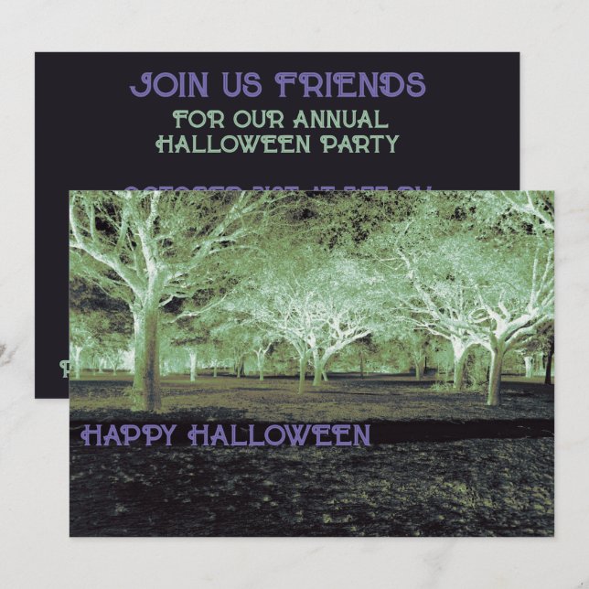Lila och Grönt Halloween fest Scary Skogen Inbjudningar (Fram/baksida)
