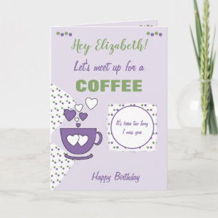 Lila och grönt Kaffe och vänner födelsedag Kort