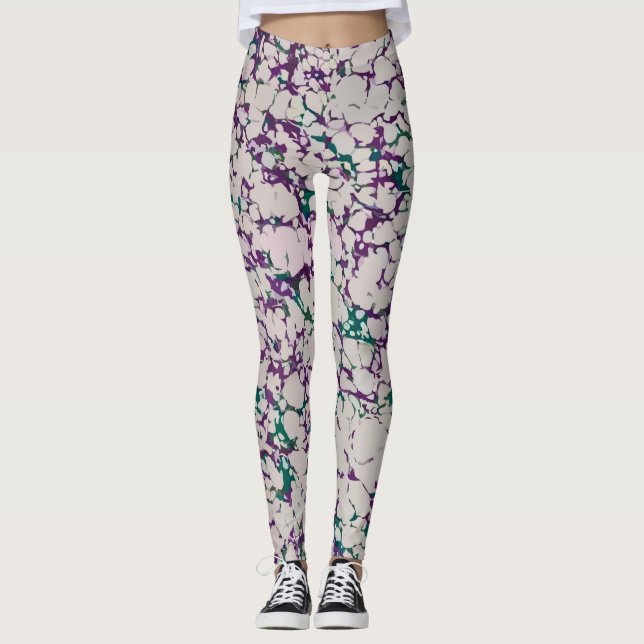 Lila- och Grönt-komprimerad färg Abstrakt design Leggings (Framsida)