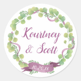 Lila och Grönt Löv för vattenfärg - fäst Runt Klistermärke