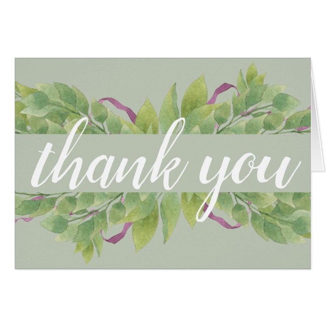 Lila och Grönt Löv för vattenfärg Tack OBS Kort (Framsidan Horizontal)