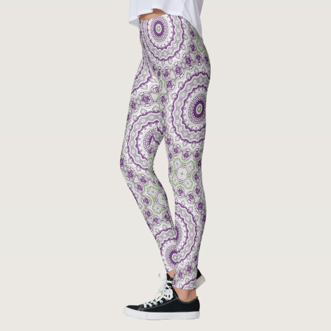 Lila och Grönt Mandala Mönster Design Leggings (Vänster)