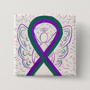Lila och Grönt Medvetenhet Ribbon Angel Button Pin Knapp