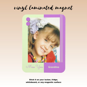 Lila och grönt saknar mormfoto magnet
