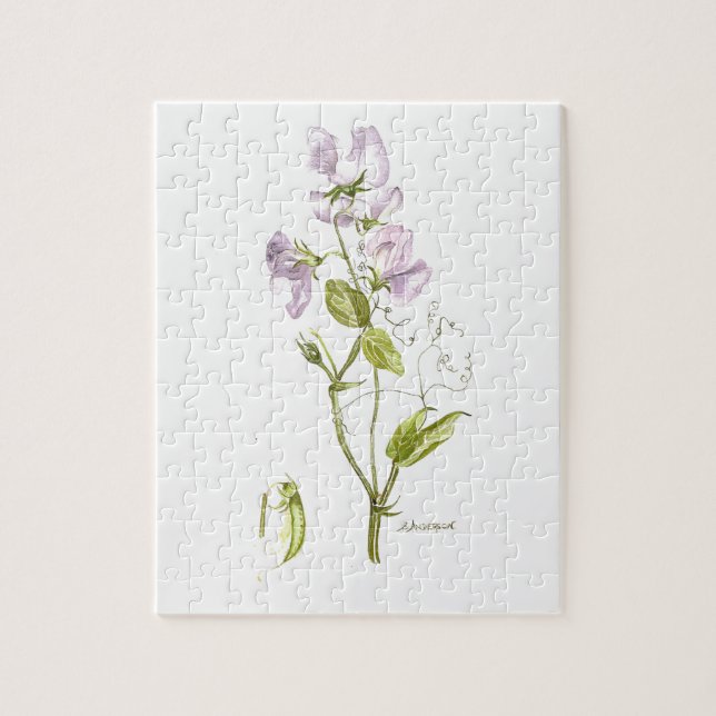 Lila och grönt sötärter med blomstervattenfärg pussel (Vertikal)