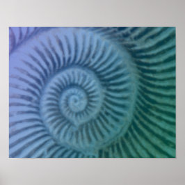 Lila och Grönt Spiral Ammonite Fossil Art Print Poster