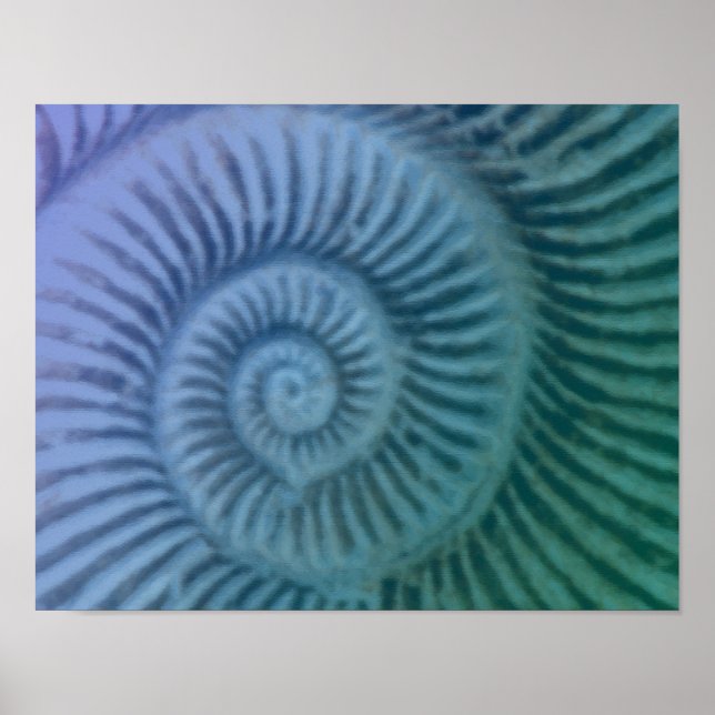 Lila och Grönt Spiral Ammonite Fossil Art Print Poster (Framsidan)