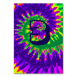 Lila och Grönt Spiral Tie Dye Bröllop Bord tre Bordsnummer