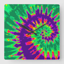 Lila och Grönt Spiral Tie Dye Clock