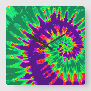 Lila och Grönt Spiral Tie Dye Clock Fyrkantig Klocka