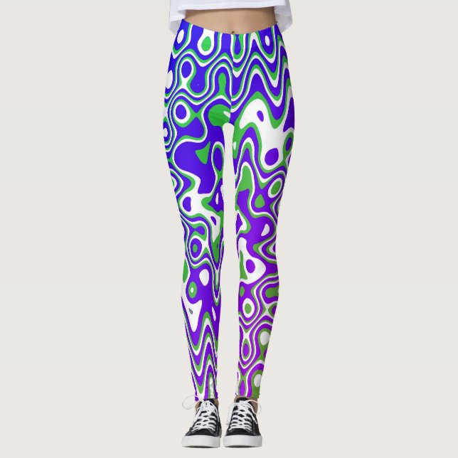 [Lila och Grönt] Swirls Op-Art Leggings (Framsida)
