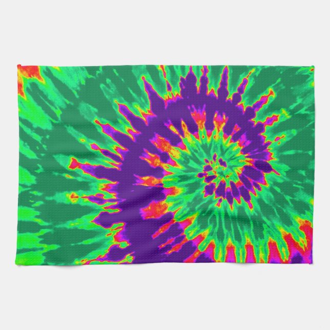 Lila och Grönt Tie Dye Kitchen Towel Kökshandduk (Horisontell)