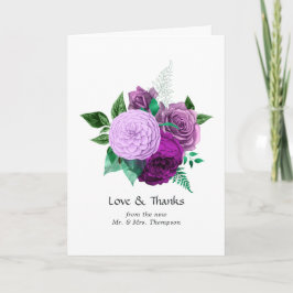 Lila och Grönt Vattenfärgen Blommigt Bröllop Tack Kort