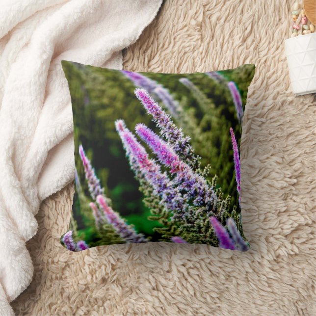 Lila och Grönt Wildblomma Kudde (Filt)