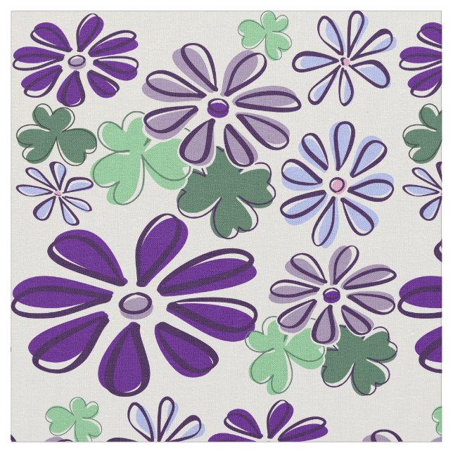 Lila och Grönt Wildblomma och Klöver Tyg (Närbild)