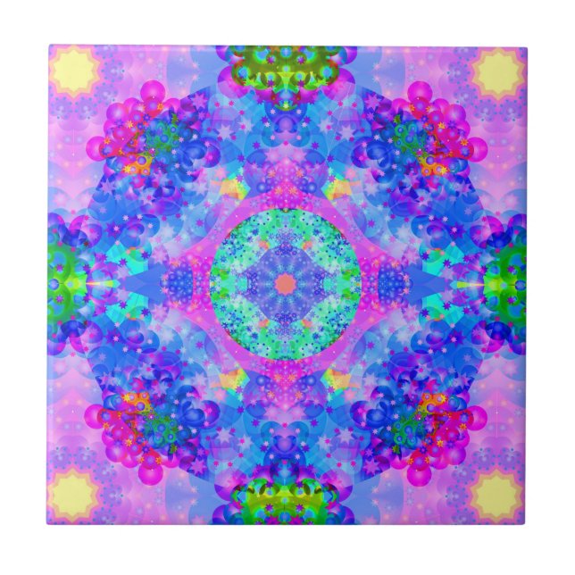 Lila- och gröntKaleidoscopeFractal Kakelplatta (Framsidan)