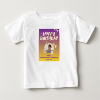 Lila och gul Grattis på födelsedagen bebis namn t- T Shirt