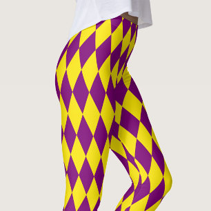 Lila och gul Harlekinrutig design Leggings