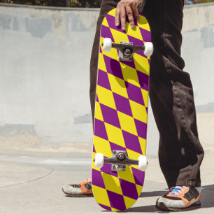 Lila och gul Harlekinrutig design Mini Skateboard Bräda 18,5 Cm