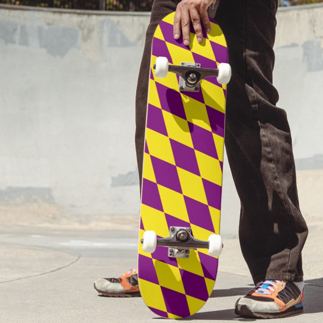 Lila och gul Harlekinrutig design  Mini Skateboard Bräda 18,5 Cm (Skapare uppladdad)