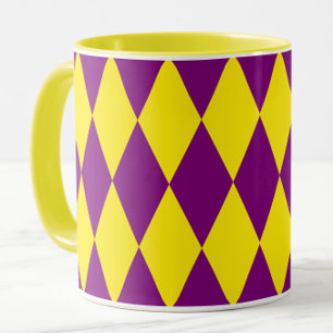 Lila och gul Harlekinrutig design Mugg