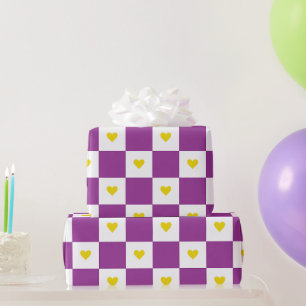 Lila och gul hjärt presentpapper