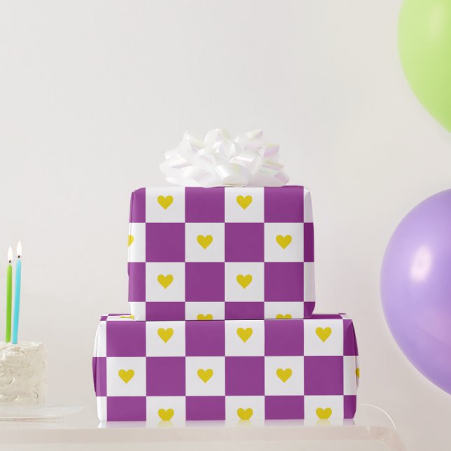 Lila och gul hjärt  presentpapper (Festgåvor)