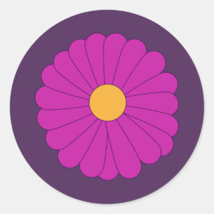 Lila och gul retro tusenskönsblomma runt klistermärke