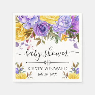 Lila och gula blommor - Baby Shower Pappersservett