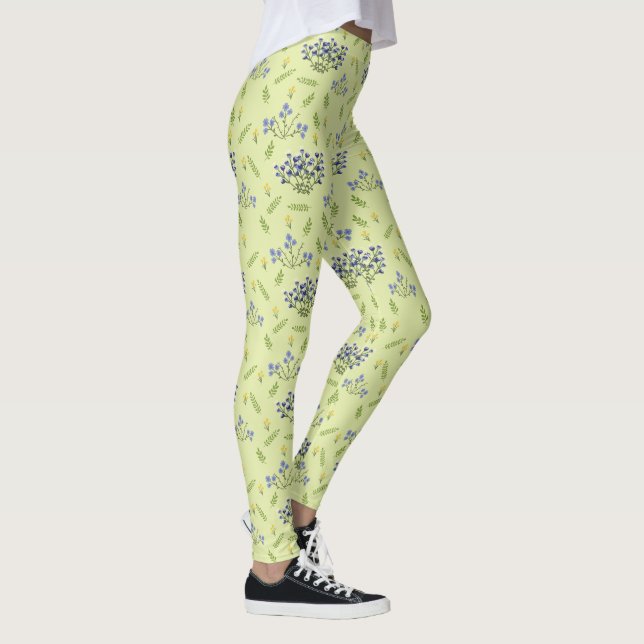 lila och gula blommor mönster leggings (Höger)