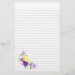 Lila och Gula blommor Undre Lämnat Linjer Papprare Brevpapper