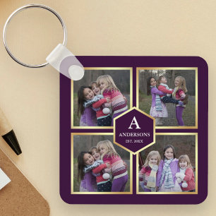 Lila och Guld 4 Bilder Family Photo Collage Nyckelring