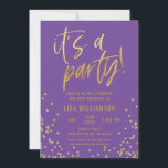Lila och Guld 50:e Födelsedagsfesten Inbjudningar<br><div class="desc">Lila och Guld 50:e Födelsedagsfest inbjudan Dina gäster vet att detta kommer att bli en roligt party genom att bara tittar på inbjudan! Den här designen har roligt-typografi,  en lila bakgrund och många guld-konfekti!</div>