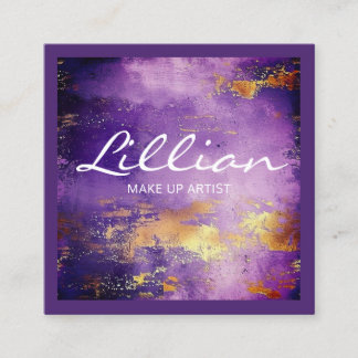 Lila och guld-abstrakt QR-kod Fyrkantigt Visitkort