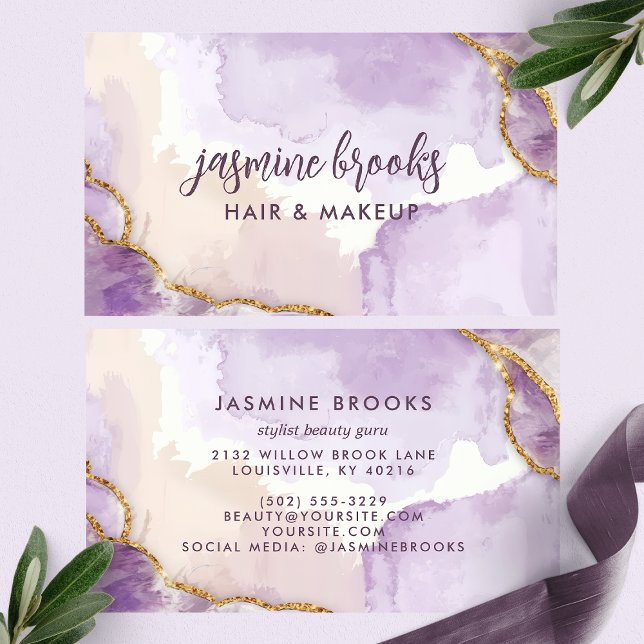Lila och Guld Abstrakt Vattenfärg Visitkort (Skapare uppladdad)