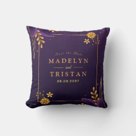 Lila och Guld Aesthetics Blommigt Bröllop Kudde