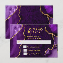Lila och Guld Agat Marmor RSVP OSA Kort