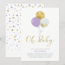 Lila och Guld-ballonger | Oh Flicka Baby Shower Inbjudningar