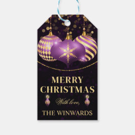 Lila och Guld Baubles God jul Presentetikett