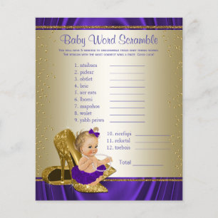 Lila och Guld Bebis Baby Shower Spel Flygblad